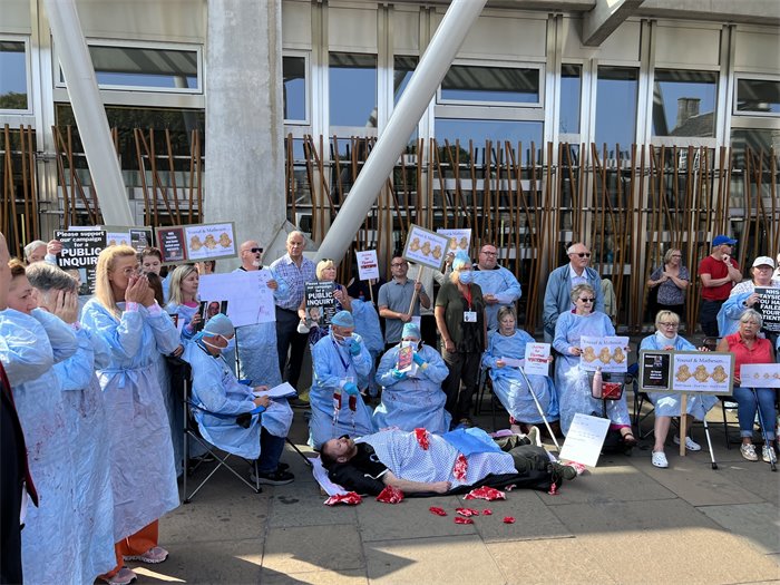 Campaigners gather outside the Scottish Parliament to demand a public inquiry into Sam Eljamel