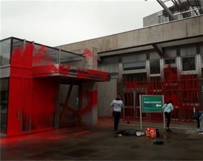 Scottish Parliament covered in red paint as activists protest against cost of living