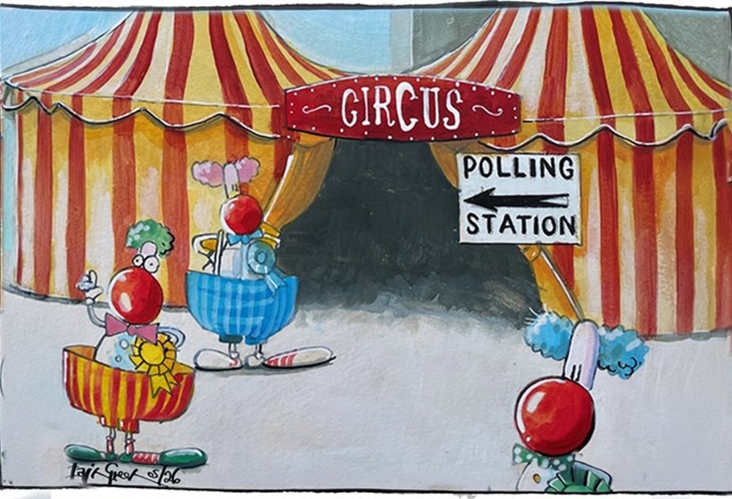 Sketch: Andrew Bowie tries to pogo his party to victory